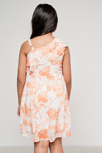 Orange Floral One-Shoulder Dress, Orange, image 5